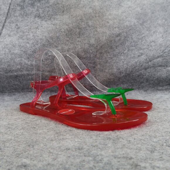Katy Perry Shoes Womens 9.5 Sandals Jelly Flat Plam Tree Thong Ankle Strap Red - Picture 1 of 15